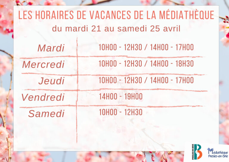 Horaires médiathèque