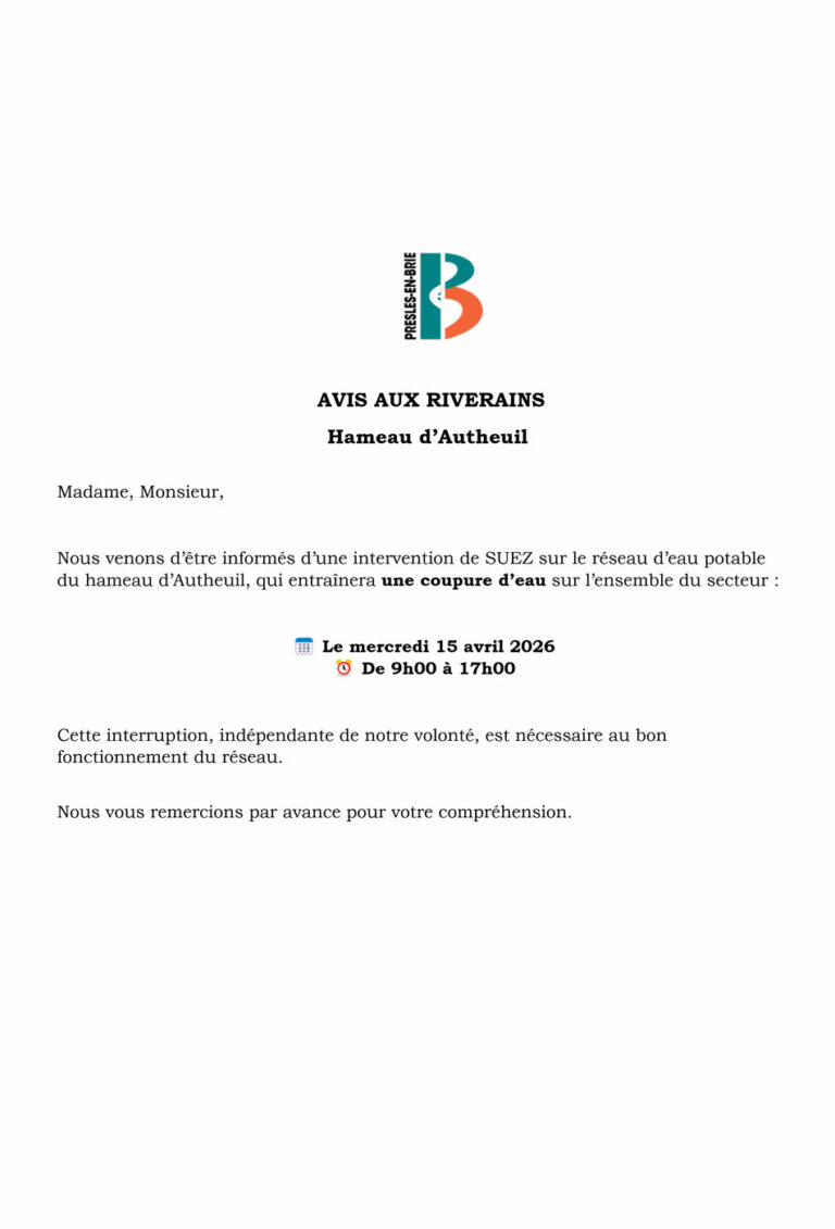 Coupure d’eau sur le hameau d’Autheuil