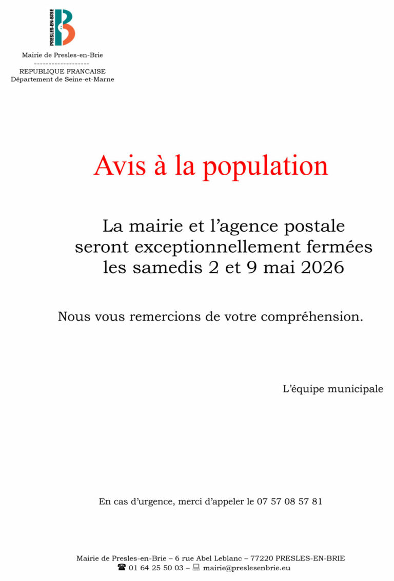 Fermeture de la Mairie et de l’agence postale
