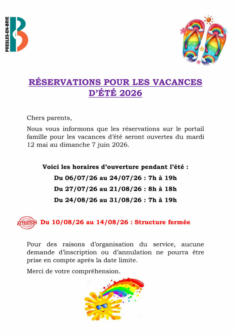 Réservations pour les vacances d’été 2026