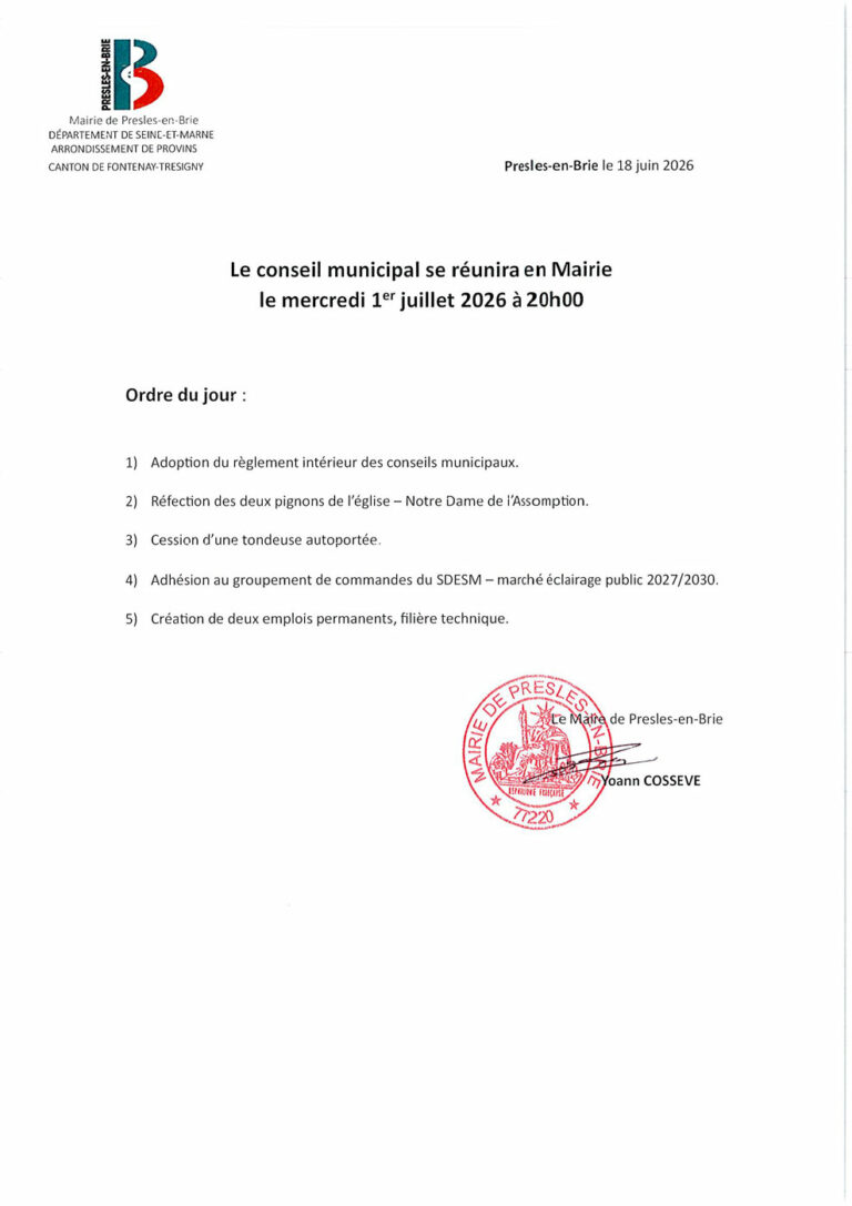 Ordre du jour Conseil municipal du 1er juillet